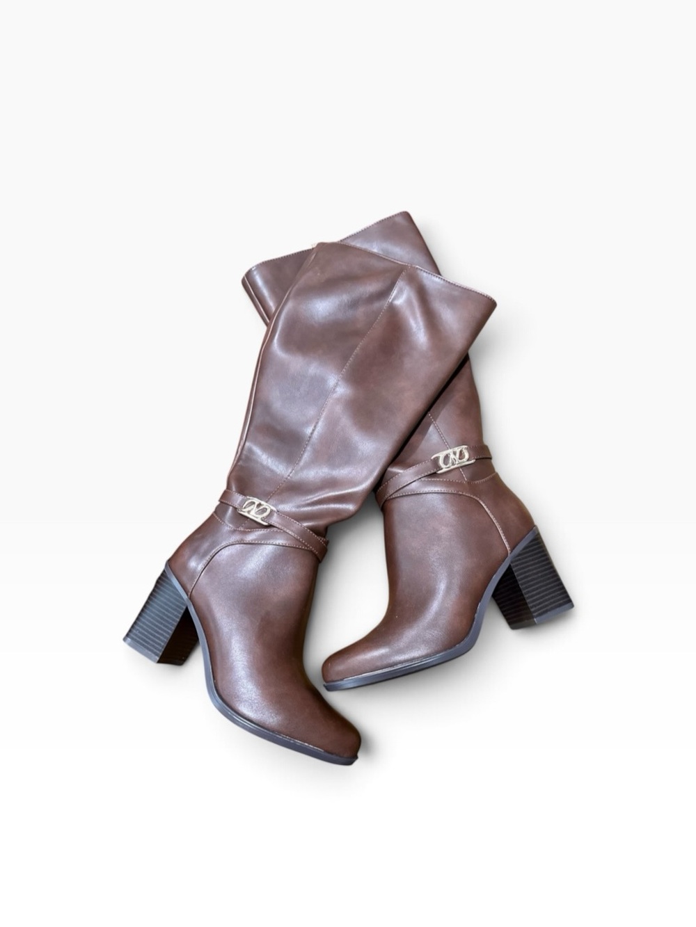 Naturalizer Women's Brown Faux Leather Knee High Riding Boots Wide Calf Zip